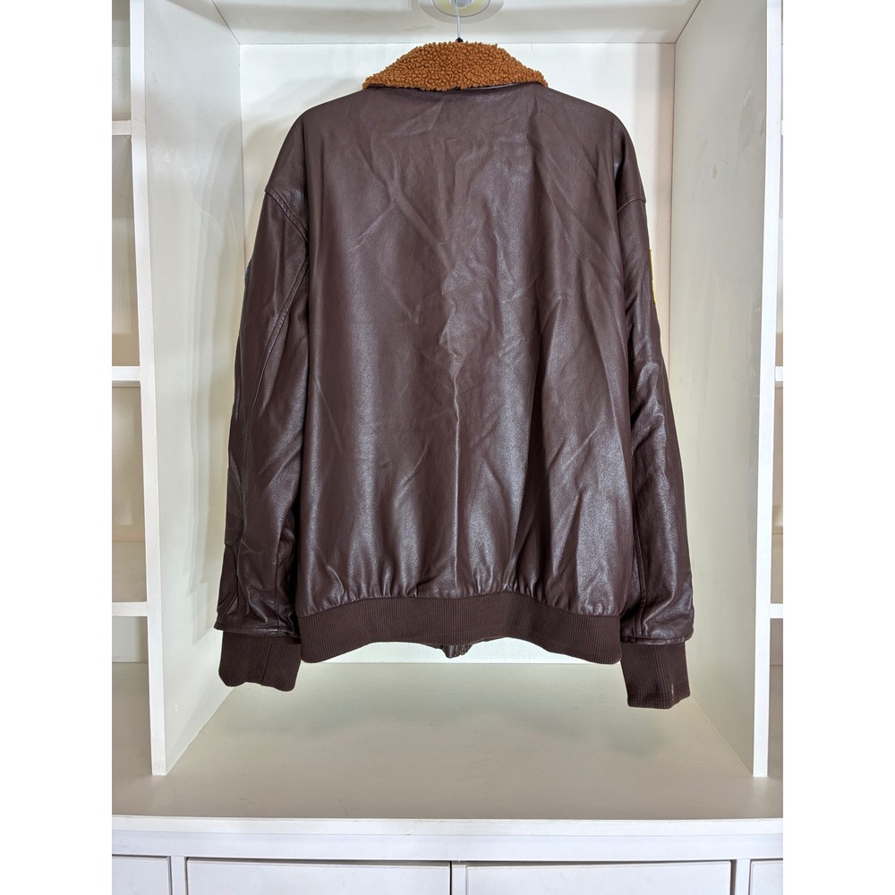 Top Gun Maverick Flight Jacket Mens Large Brown Faux Leather Sherpa Bomber Patch - Picture 3 of 9